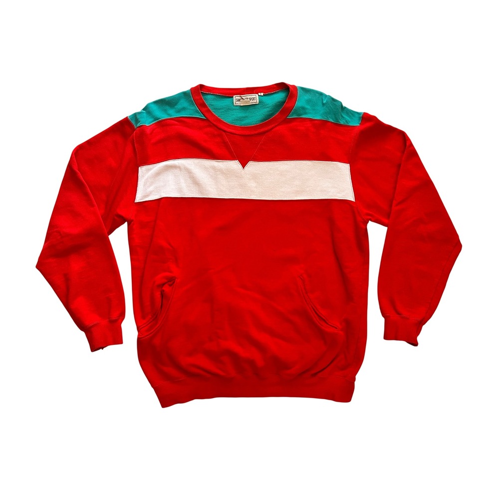 Vintage Sansabelt Sport Red Colorblock Sweatshirt Mens L Cotton Brazil Pockets